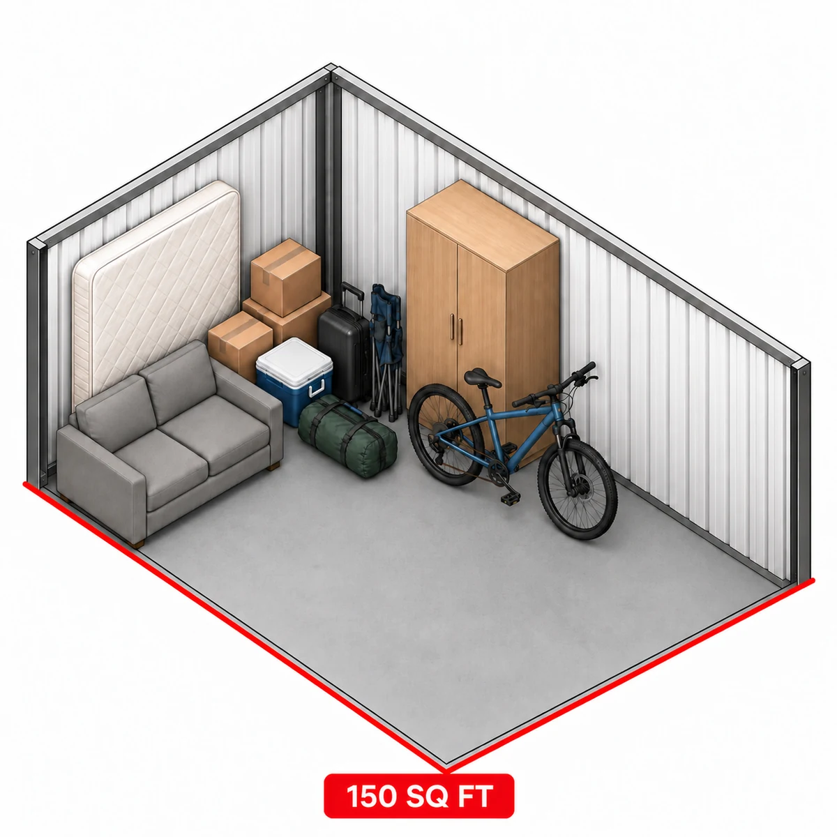 Illustration of a 150 square foot self storage unit