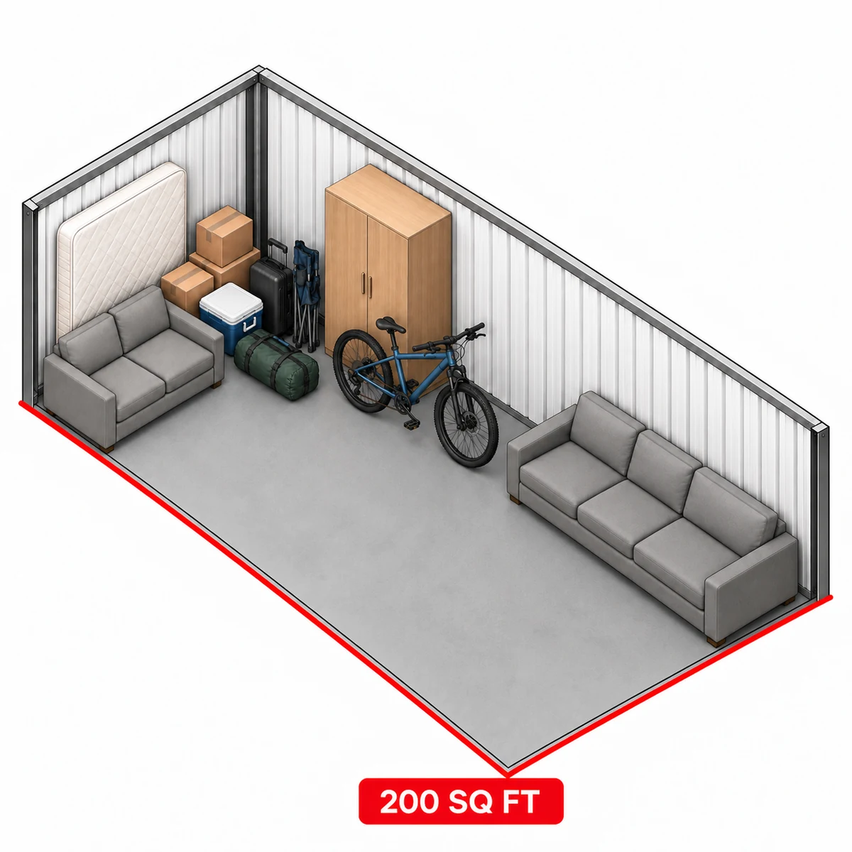 Illustration of a 200 square foot self storage unit