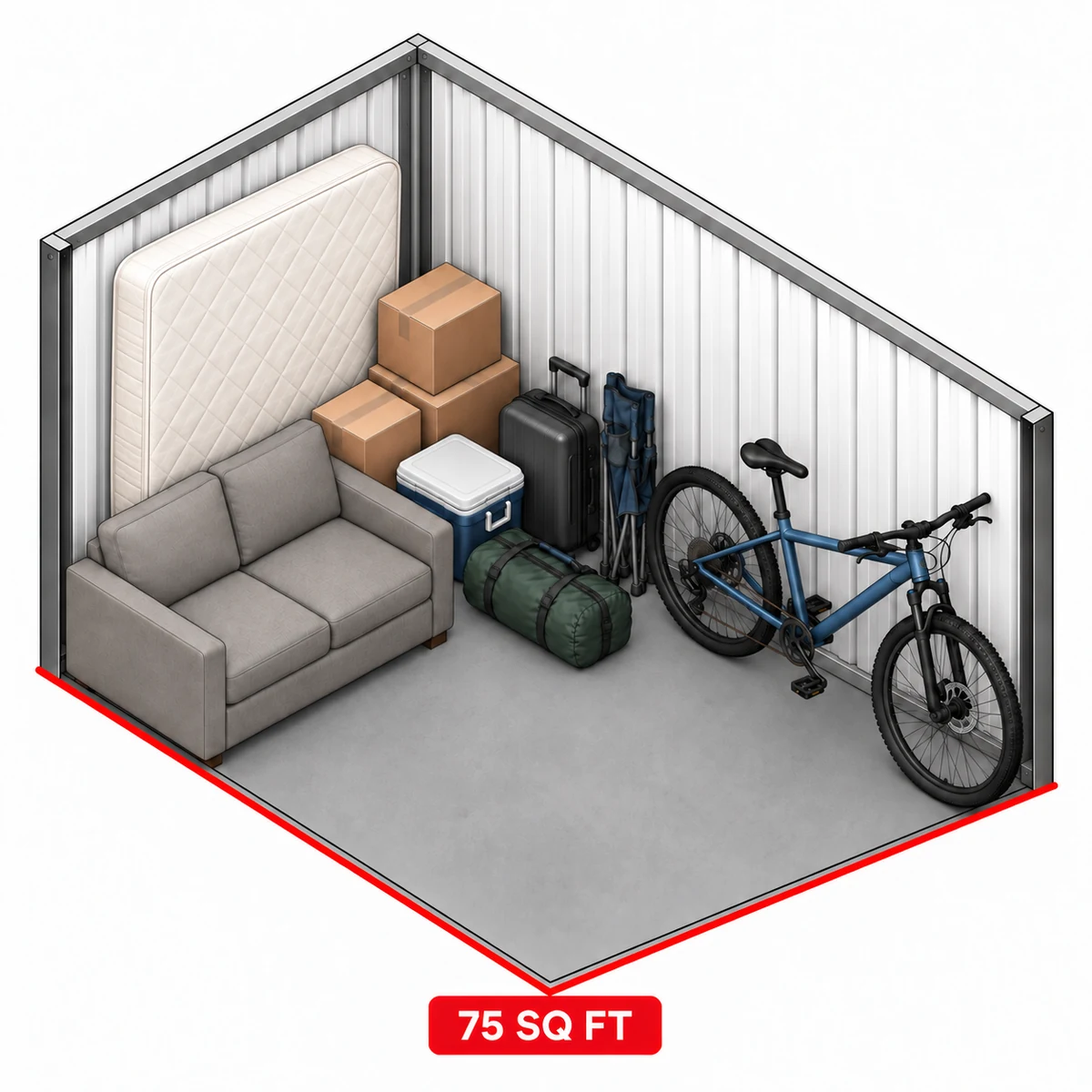 Illustration of a 75 square foot self storage unit